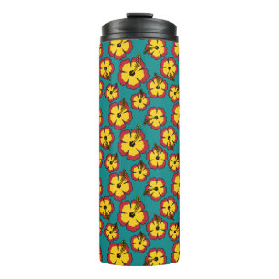 Yellow Red Hibiscus Tropical Flowers Pattern Thermal Tumbler