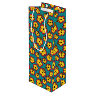 Yellow Red Hibiscus Tropical Flowers Pattern Wine Gift Bag