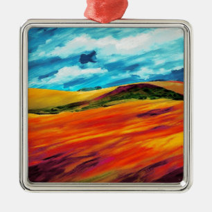 Yellow Red Hills Metal Ornament