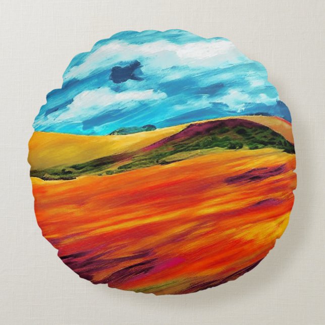 Yellow Red Hills Round Cushion (Front)