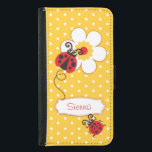 Yellow red ladybug polka flower girls flap case<br><div class="desc">Cute original red ladybug / ladybird on a bright yellow polka flowers kids iphone case. Reads Sienna or you can personalise with your own name. Exclusively designed by Sarah Trett.</div>