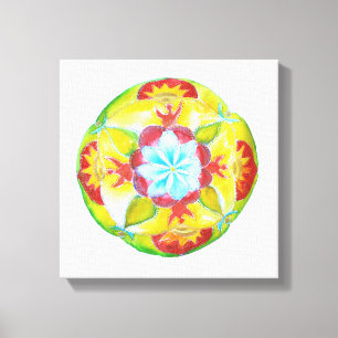 Yellow Red Mandala Watercolor Art Canvas Print