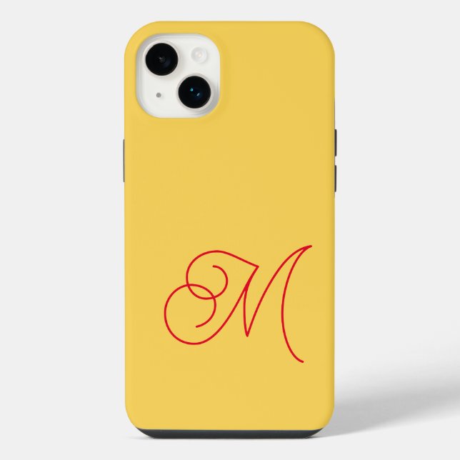Yellow Red Monogrammed Classical Script Plain iPhone Case (Back)