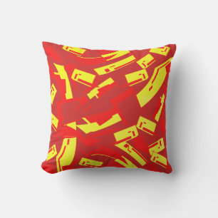 Yellow Red on Dark Rose Scattered Shapes Design Cushion