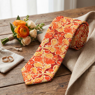 Yellow Red Orange Bali Batik Style Paisley Pattern Tie