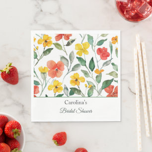 Yellow Red Peach Flowers Bridal Shower Napkin