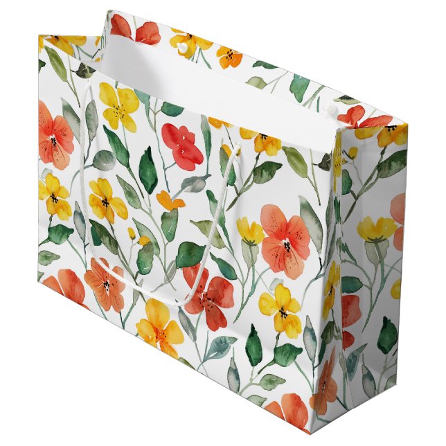 Yellow Red Peach Flowers Large Gift Bag (Front Angled)