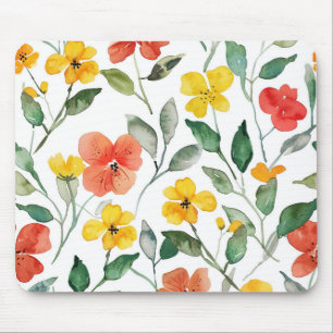 Yellow Red Peach Flowers Mouse Pad