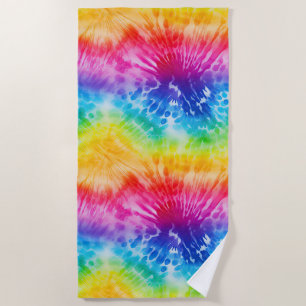 Yellow, Red, Pink, Purple, Aqua Tie Dye  Beach Towel