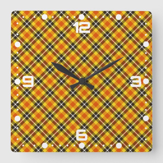 Yellow Red Plaid Texture Pattern-57577 Square Wall Clock (Front)