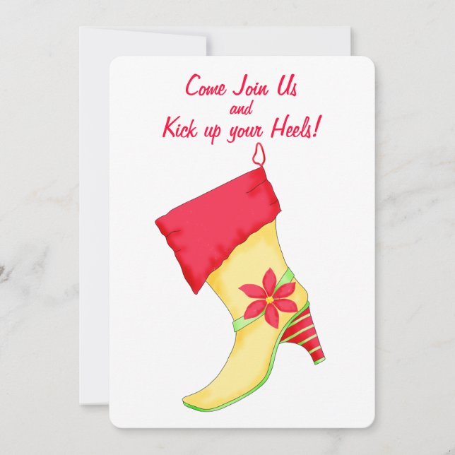 Yellow Red Poinsettia Stocking Christmas Party Invitation (Front)