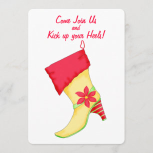 Yellow Red Poinsettia Stocking Christmas Party Invitation