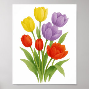 Yellow Red Purple Tulips Painting Floral Wall Art