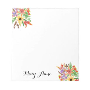 Yellow Red Purple Watercolor Flowers  Notepad