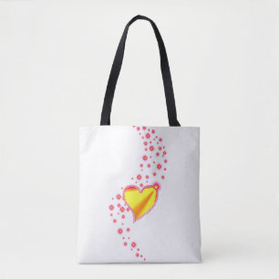 Yellow Red Rainbow Heart with Stars Tote Bag