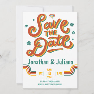 Yellow Red Retro 70s Save the Date Wedding Invite