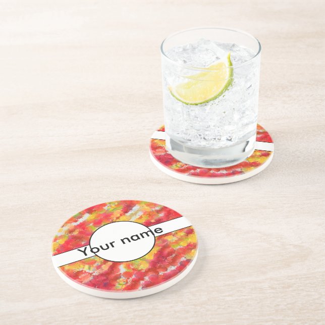 Yellow red splatters coaster (Side)