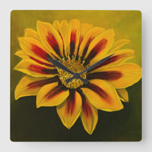Yellow red stripes Gazania flower Square Wall Clock