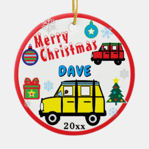 Yellow Red Toy Cars PHOTO NAME Ceramic Ornament