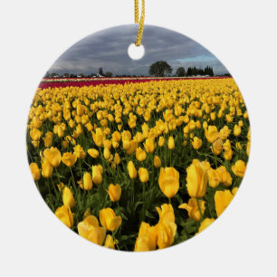 Yellow & Red Tulip Field, Oregon Ceramic Ornament