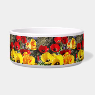 Yellow & Red Tulips Ceramic Pet Bowl