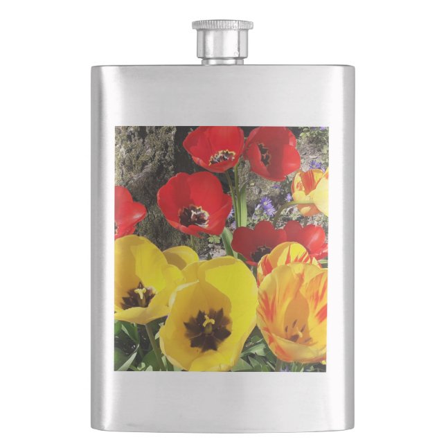 Yellow & Red Tulips Classic Hip Flask (Front)