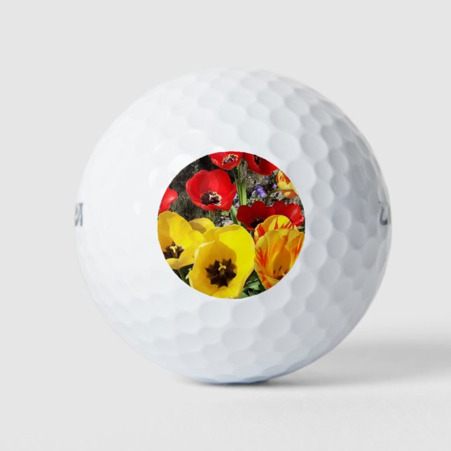 Yellow & Red Tulips  Golf Balls (Front)