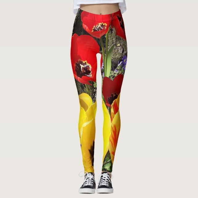 Yellow & Red Tulips  Leggings (Front)