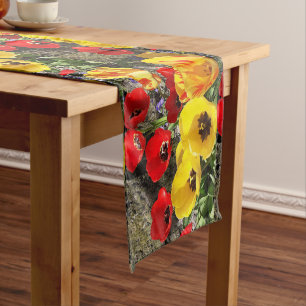 Yellow & Red Tulips Short Table Runner
