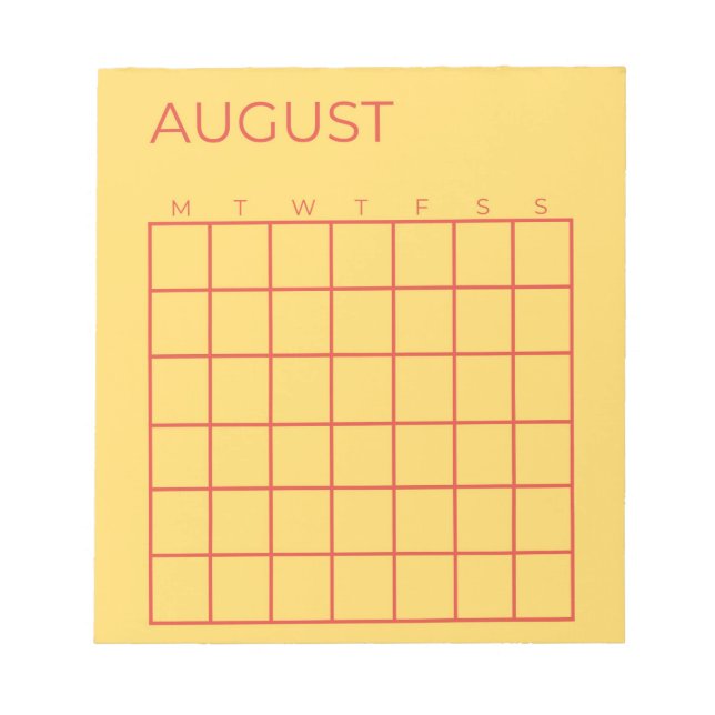 Yellow Red Undated August Calendar for Planner Notepad (Front)