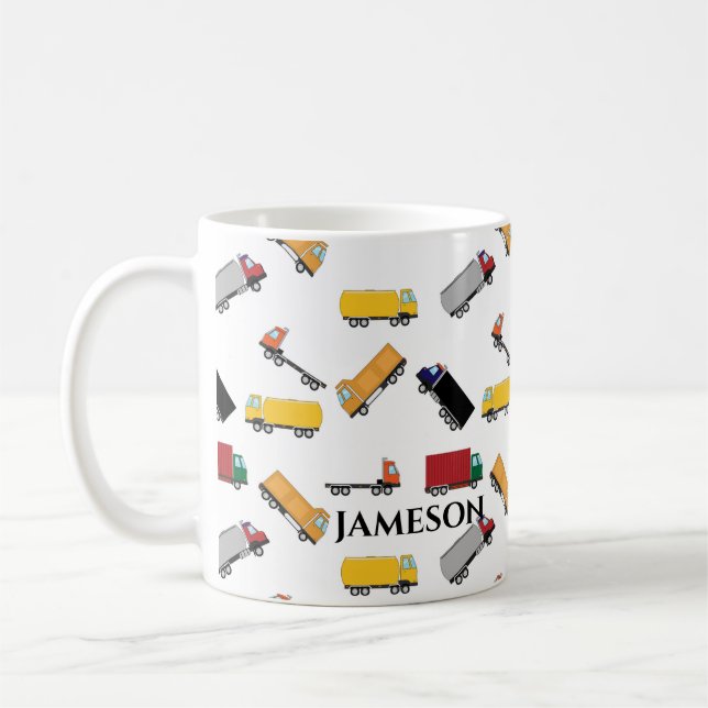 Yellow Red Watercolor Transportation Truck  Coffee Mug (Left)