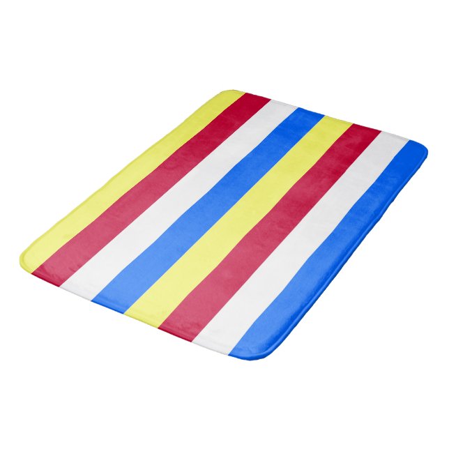 Yellow, Red, White and  Blue Stripes Bath Mat (Angled)