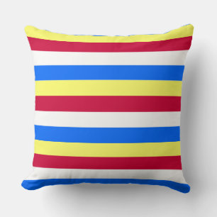 Yellow, Red, White and Blue Stripes Cushion