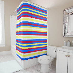 Yellow, Red, White and Blue Stripes Shower Curtain