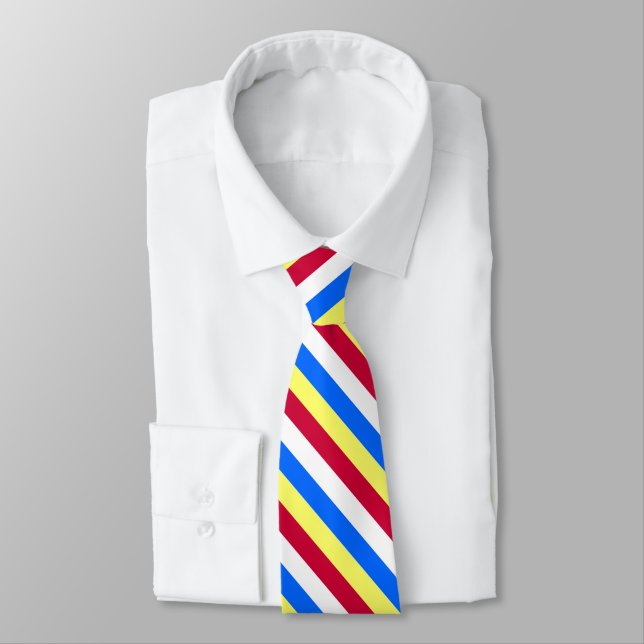 Yellow, Red, White and  Blue Stripes Tie (Tied)
