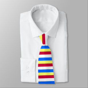 Yellow, Red, White and  Blue Stripes Tie