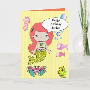 Yellow Redhead Mermaid Happy Birthday Card