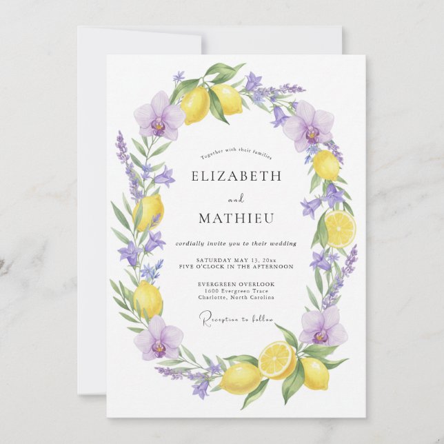 Yellow Refreshing Mediterranean Wedding Invitation (Front)