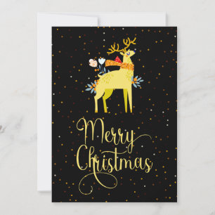 Yellow Reindeer Merry Christmas Light Holiday Card