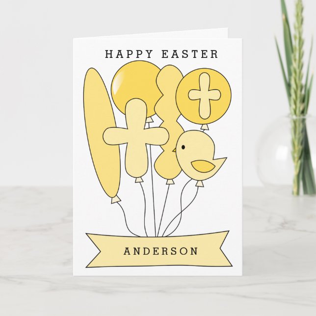 Yellow Religious Happy Easter Holiday Card (Front)