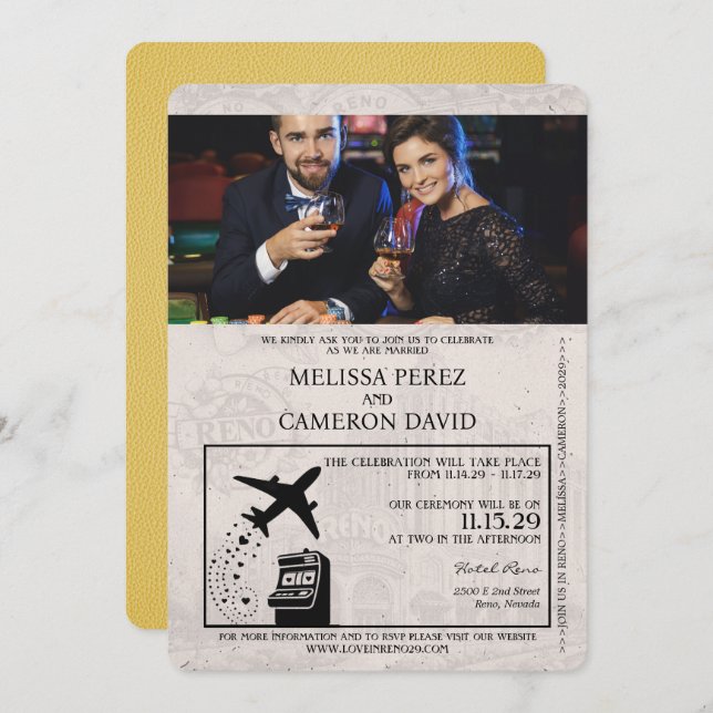 Yellow Reno Passport Wedding Invitation (Front/Back)