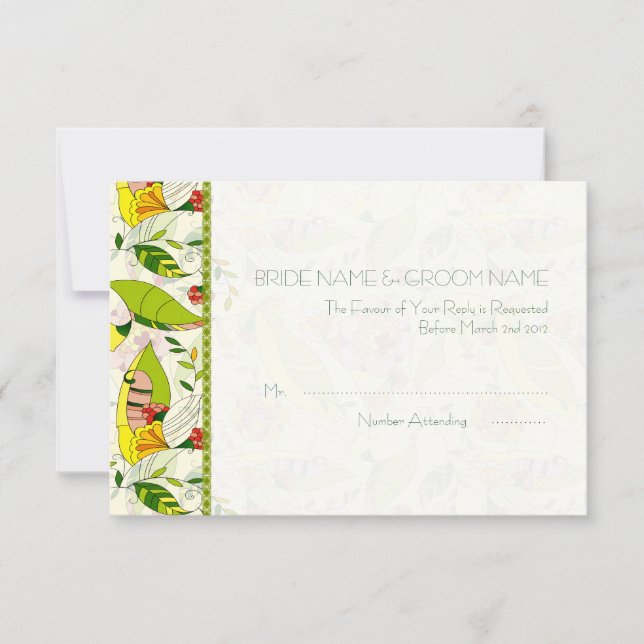 Yellow Retro Abstract Floral Collage-RSVP RSVP Card (Front)