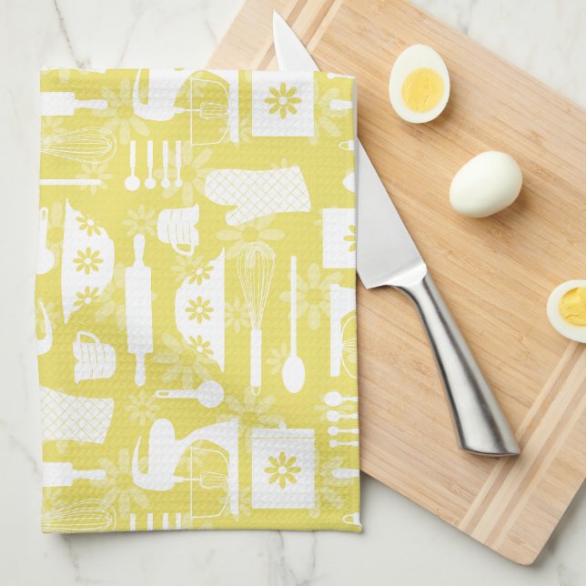 Yellow Retro Baking Tea Towel (Quarter Fold)