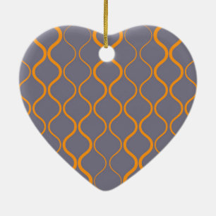 Yellow, retro, cool trendy curvy wavy illustration ceramic ornament