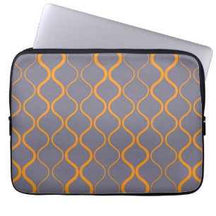 Yellow, retro, cool trendy curvy wavy illustration laptop sleeve