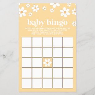 Yellow Retro Daisy Baby Shower Bingo Flyer