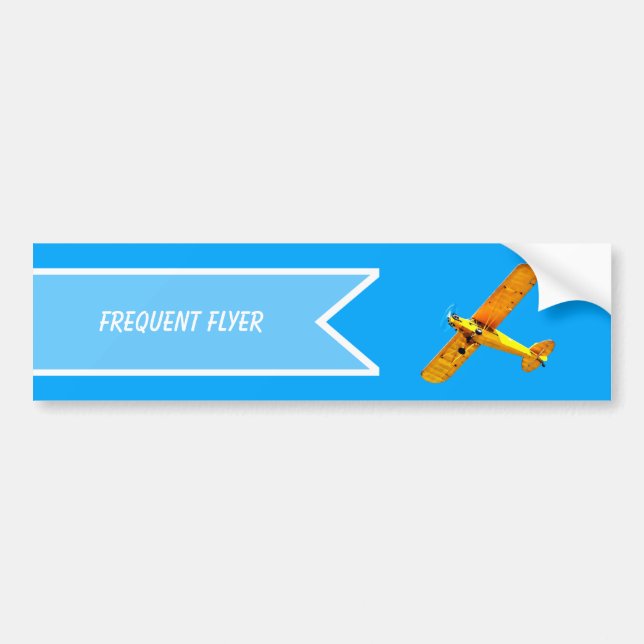 Yellow Retro Frequent Flyer Airplane Bumper Sticker (Front)