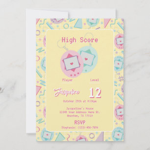Yellow Retro Gaming Virtual Pet Birthday Invitation