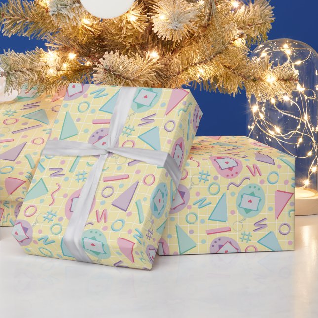 Yellow Retro Gaming Virtual Pet Birthday Wrapping Paper (Holidays)