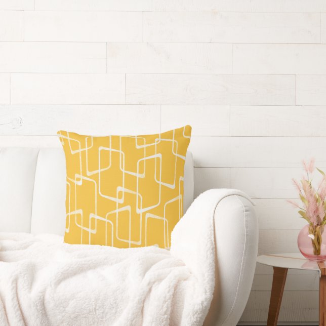Yellow Retro Lino Print Geometric Pattern Cushion (Couch)